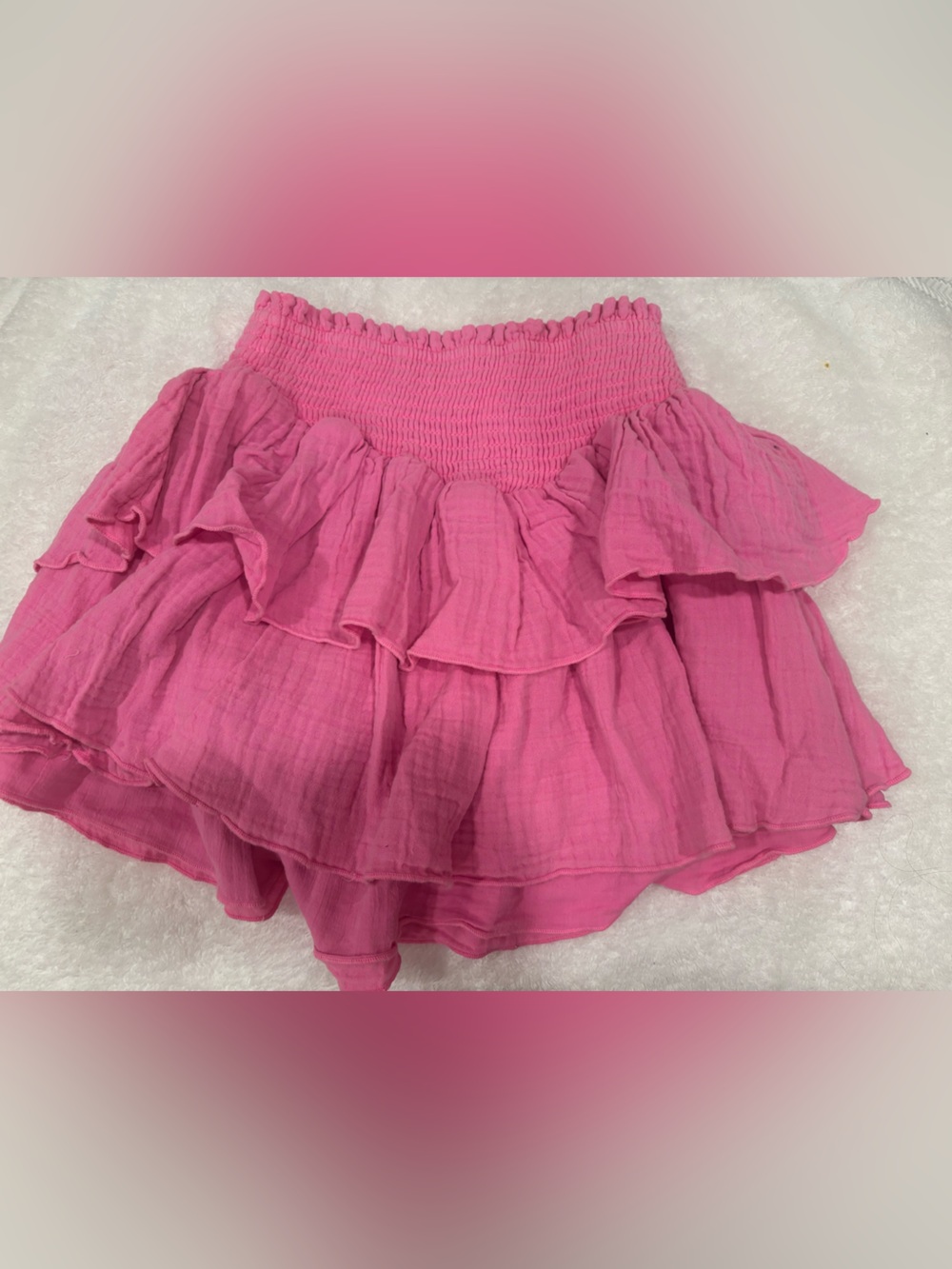 Katie J NYC Pink Smocked Waist Mini Skirt with Ruffle Hem Girls M